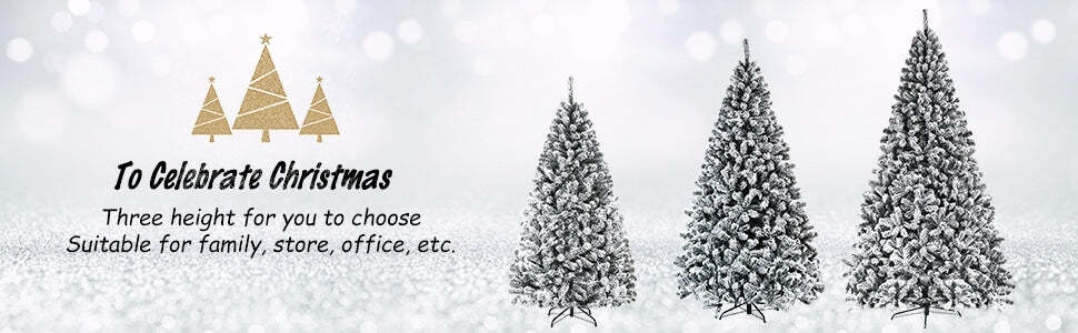 9FT Unlit Snow Flocked Wrapped Artificial Christmas Tree with 1498 PVC Branch Tips