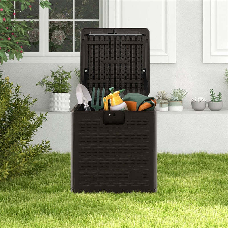 31 Gallon Resin Deck Box, Waterproof Outdoor Storage Box with Lockable Lid for Patio Furniture Cushions, Tools, Toys & Yard Accessories