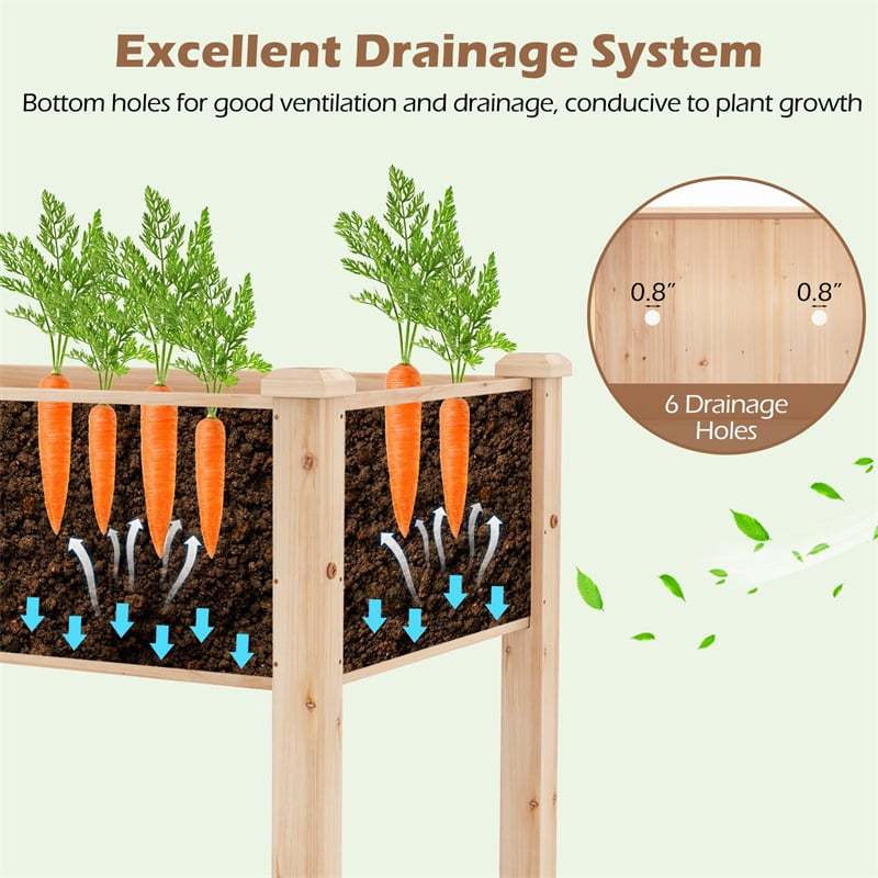 Raised Garden Bed, Elevated Wood Planter Box with 6 Supporting Legs, Divider Panel, Drainage Holes for Vegetables Flowers Herbs, Patio Yard