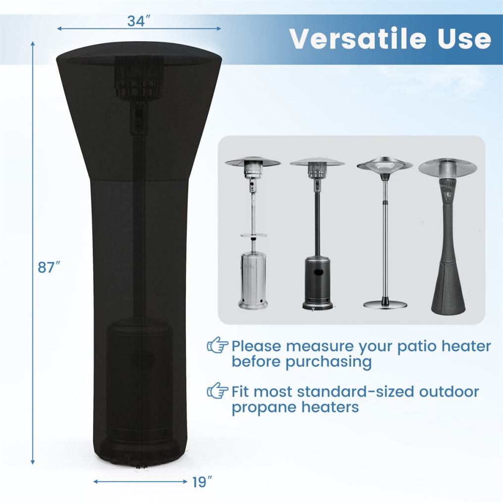 Waterproof Patio Heater Cover Standing Outdoor Propane Heater Cover with Zipper & Storage Bag