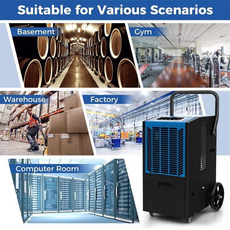 140 Pints Commercial Dehumidifier Crawl Space Dehumidifier Heavy Duty Portable Industrial Dehumidifier with Pump, Drain Hose & Wheels