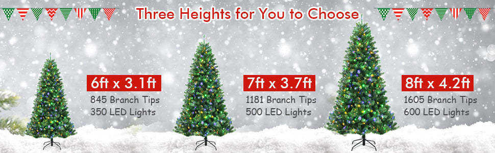 Pre-lit Hinged Artificial Christmas Tree with 9 Lighting Modes Color Changing LED Lights & Remote Control