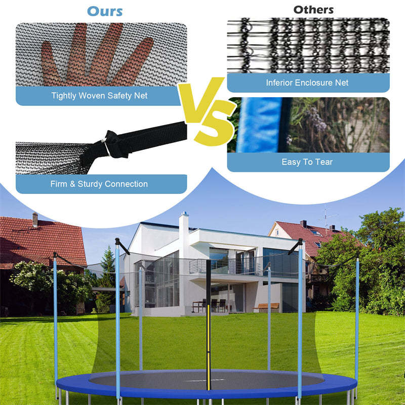10FT Trampoline Safety Net Replacement w/Double-Headed Zipper & Adjustable Straps, Weather-Resistant Trampoline Enclosure Net for 6-Pole Round Frame