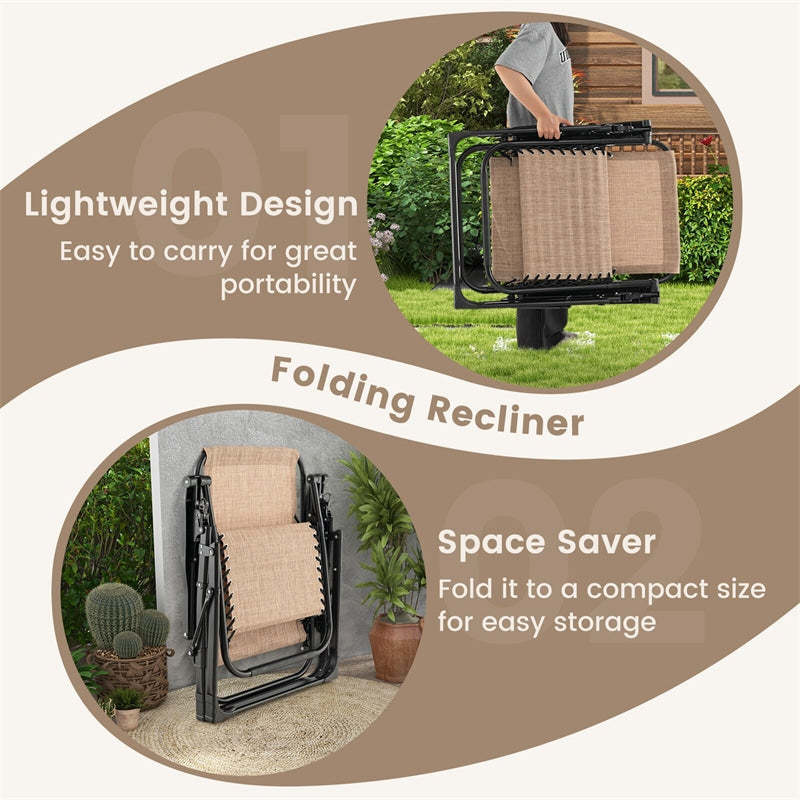Adjustable Zero Gravity Chair Folding Reclining Outdoor Lounge Chair with Cushion, Pillow & Side Tray