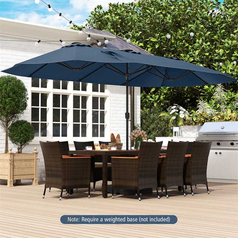 15.5FT Extra Large Patio Umbrella with 144 Solar LED Lights & Crank Handle, 12 Heavy-Duty Ribs Double-Sided Market Umbrella for Deck, Poolside