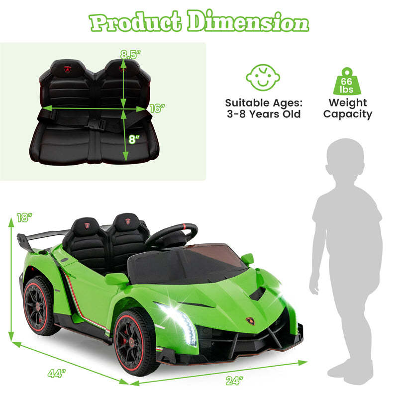 12V Kids Ride-On Car, Licensed Lamborghini 4WD Sports Car with Remote, LED Lights, Hydraulic Doors, Battery-Powered Electric Vehicle, Ages 3-8
