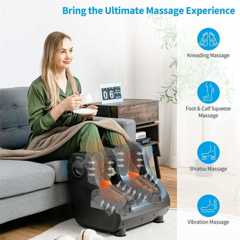 Shiatsu Foot and Calf Massager Vibration Foot Massager with Heat, Kneading, Adjustable Tilt Base & Remote Control