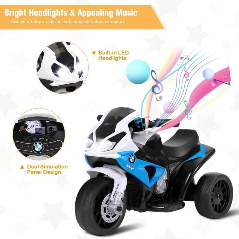 Kids Ride on Motorcycle, Licensed BMW 6V Battery Powered 3-Wheel Motorcycle Car Toy with Lights & Music
