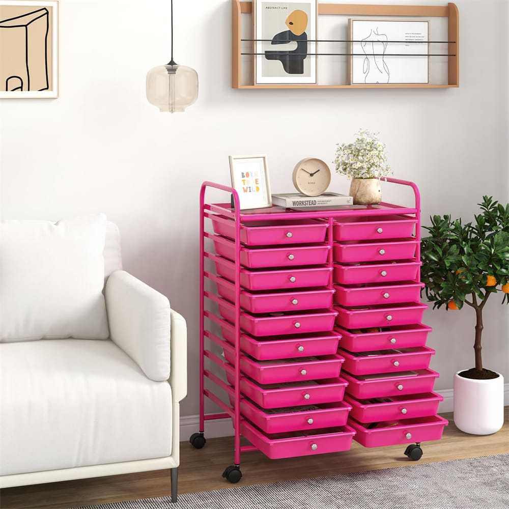 Storage Drawer Cart, 20-Drawer Rolling Cart Organizer with Lockable Wheels, Mobile Utility Cart for Office School Art Craft Supplies