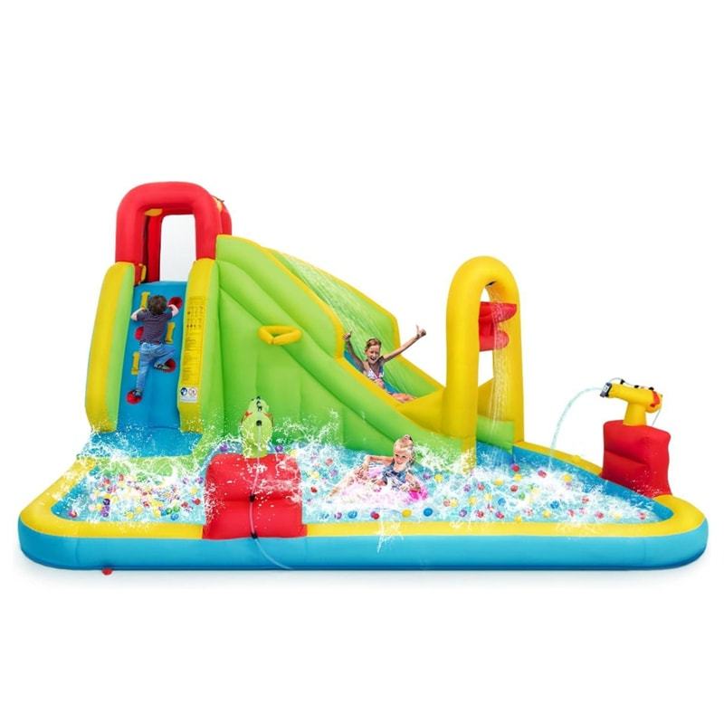 7-in-1 Inflatable Water Slide Kids Splash Pool Bounce House Mega Waterslide Park for Indoor Outdoor Fun without Blower