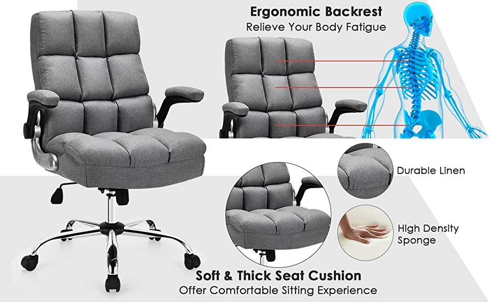High Back Executive Office Chair Adjustable Swivel Office Chair with Flip-up Arm & Thick Padding for Home Office