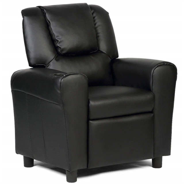 Kids Recliner Chair with Cup Holder, Armrests & Retractable Footrest, Children PU Leather Sofa Armchair, Ergonomic Toddler Room Furniture