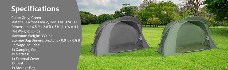 1-Person Cot Tent 4-in-1 Outdoor Camping Cot Foldable Elevated Tent Set with Waterproof Cover Air Mattress & Carrying Bag