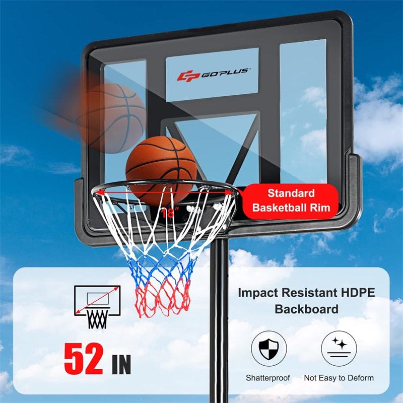 Outdoor Portable Basketball Hoop Height Adjustable Basketball Goal System with 44" Shatterproof Backboard for Kids Adults