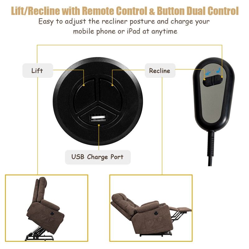 Power Lift Recliner Chair Elderly Lift Chair Fabric Electric Massage Reclining Sofa with 8 Point Massage Lumbar Heat USB Charge Port