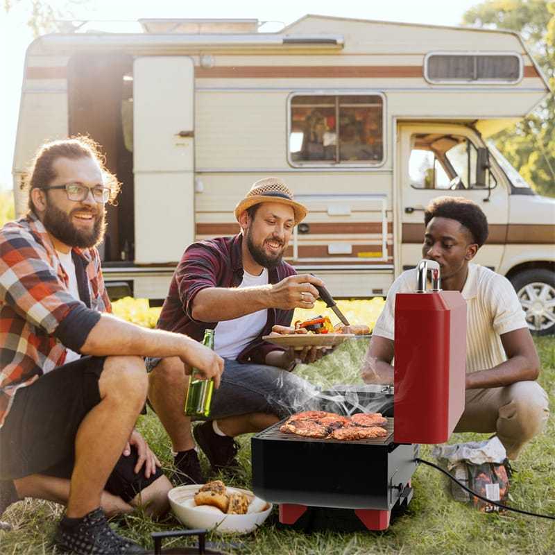 Pellet Grill and Smoker Portable Pellet Smoker Tabletop Wood Pellet Grill w/ Temperature Control, Removable Ash Pan, Grease Tray for Camping BBQ