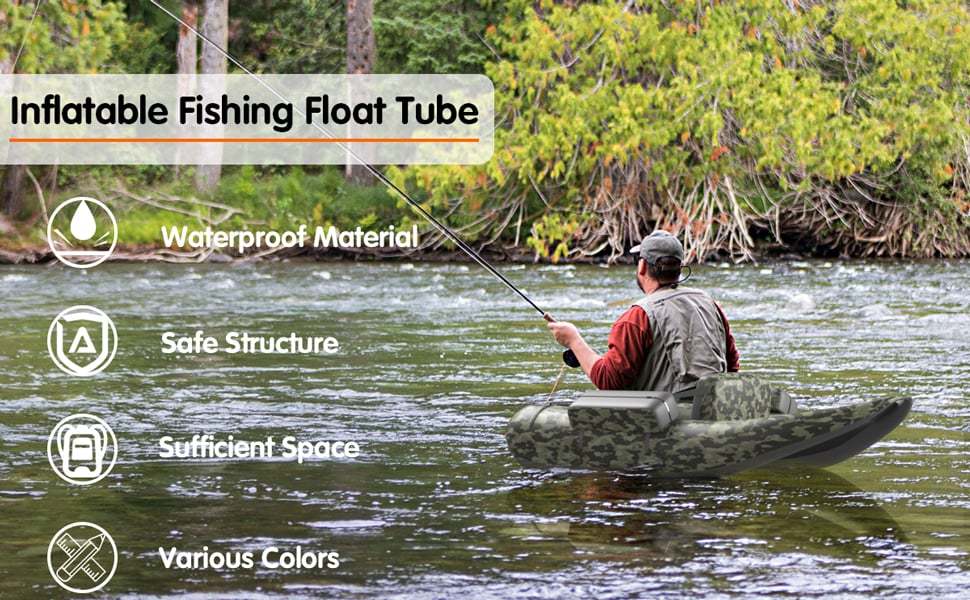 Fishing Float Tube 350lbs Inflatable Fishing Boat Portable Backpack Belly Boat with Pump, Paddle, Fish Ruler, Flippers & Storage Pockets