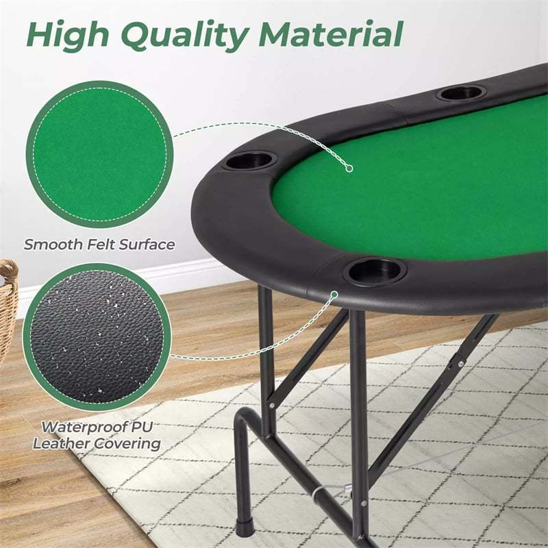 8-Player Poker Table, Foldable Card Board Game Table with Cup Holders, Casino-Grade Felt, Portable Texas Holdem Table for Blackjack Casino Games