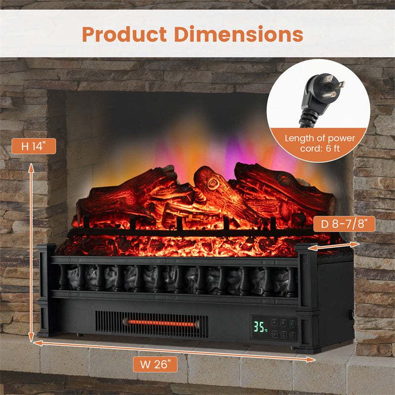 26'' Electric Fireplace Log Set Heater, 1500W Infrared Quartz Fireplace Insert with Remote, Thermostat, 5 Flame Modes, 8H Timer & Lemonwood Ember Bed