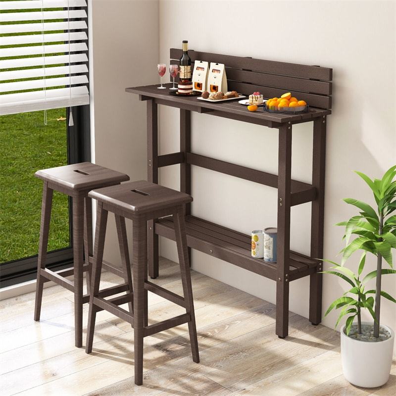 Outdoor Bar Table 48" Pub Height Patio Table All-Weather Narrow Dining Table with Storage Shelf & Adjustable Foot Pads