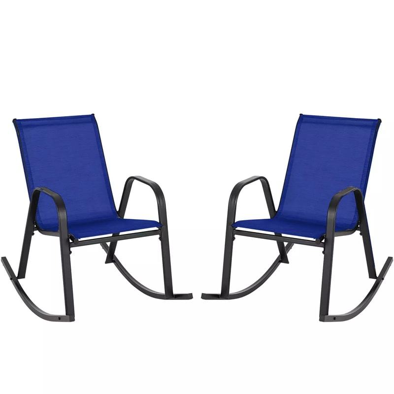 2PCS Outdoor Rocking Chairs, Ergonomic Patio Rockers with Breathable Fabric Seat & Back, Heavy-Duty Metal Frame for Backyard, Garden Front Porch