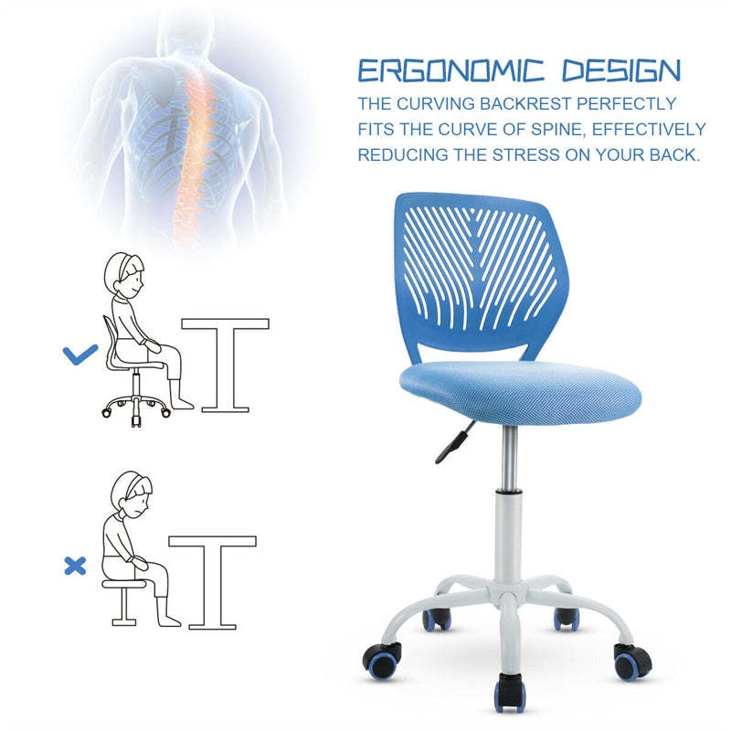 Kids Desk Chair, Height Adjustable Children Office Study Computer Chair with Lumbar Support, Mid Back Swivel Armless Mesh Task Student Chair