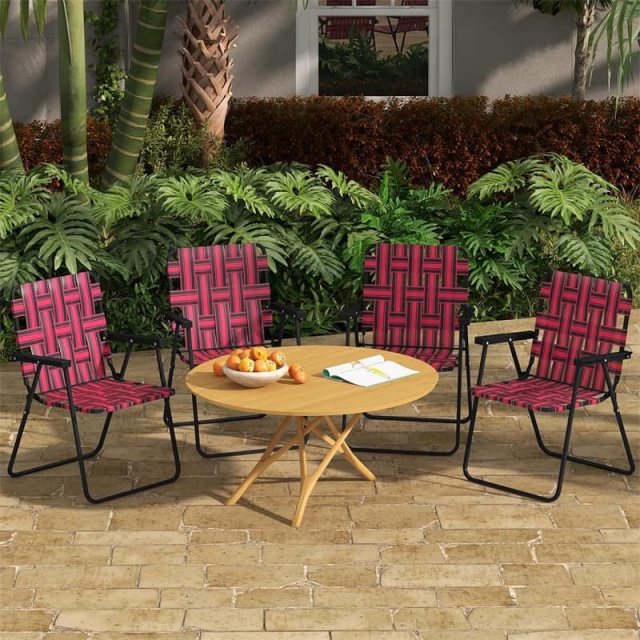 4 Pack Folding Beach Chairs Webbed Lawn Chairs Portable Lightweight Camping Chair with Armrest & Steel Frame