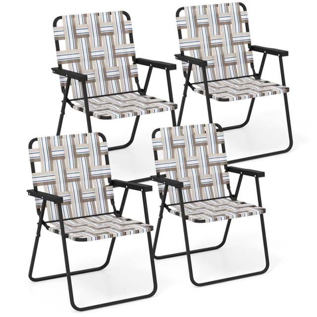 4 Pack Folding Beach Chairs Webbed Lawn Chairs Portable Lightweight Camping Chair with Armrest & Steel Frame