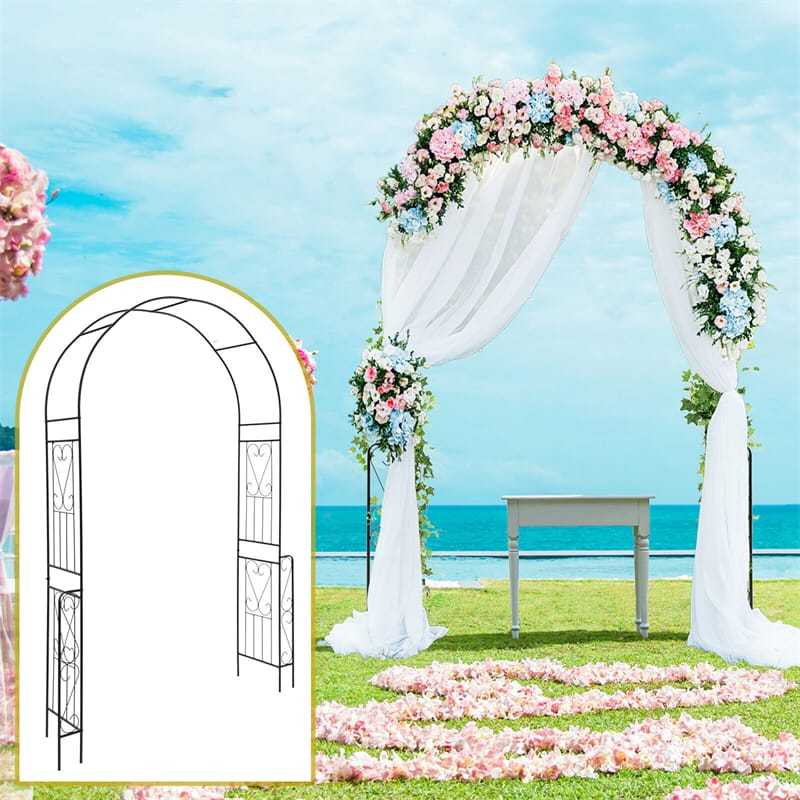 7.9FT Metal Garden Arch Trellis, Wedding Backdrop Stand with Fence for Climbing Plants, Garden Arch Pergola Arbor for Outdoor Lawn Decor