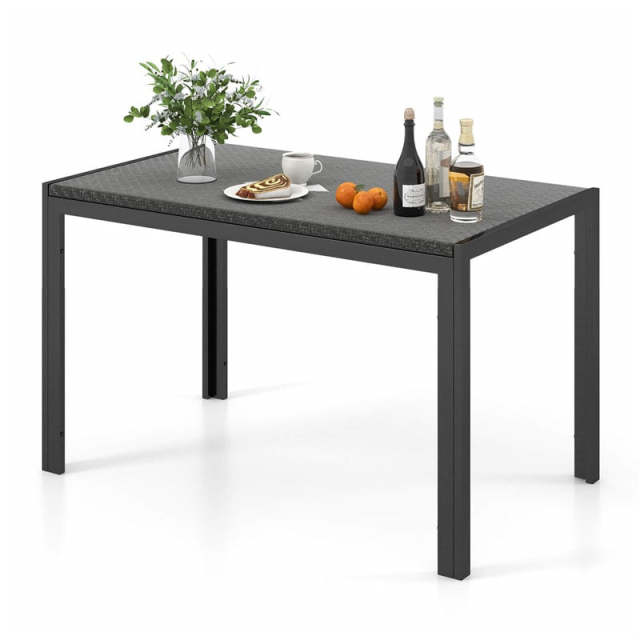 48" Patio Wicker Dining Table for 6 Rectangular Rattan Table Outdoor Dining Table with Heavy Duty Metal Frame for Backyard Front Porch