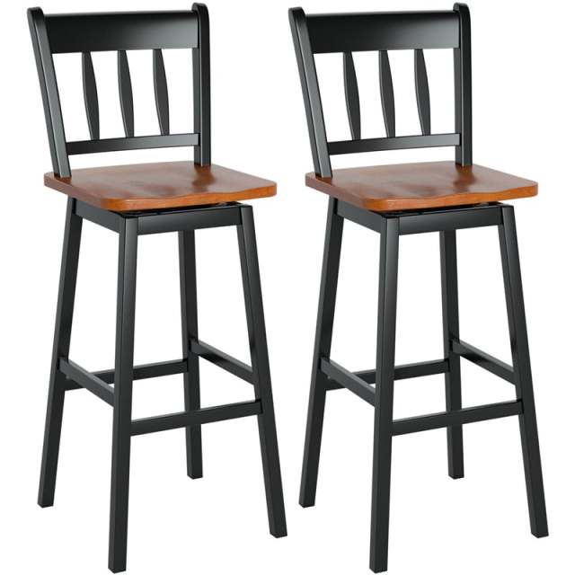 30.5" Swivel Bar Stools Set of 2 Solid Rubber Wood Bar Height Chairs with Footrests for Kitchen Dining Counters Pub