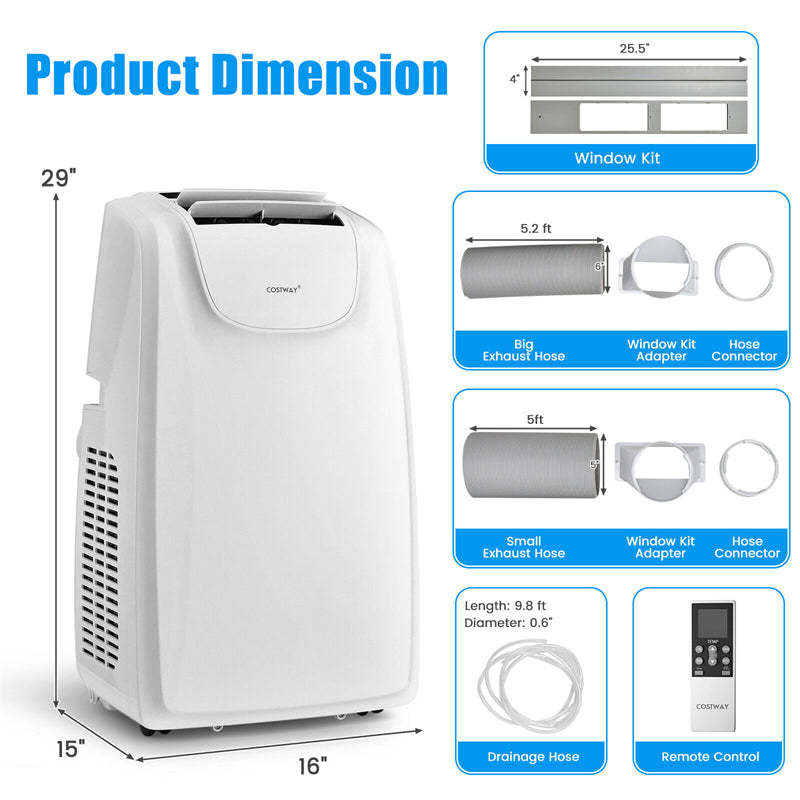 12000 BTU Dual Hose Portable Air Conditioner, 3-in-1 Powerful AC Unit with Remote Control, 24H Timer & Window Kit, Cools 400 Sq.Ft for Home, Office