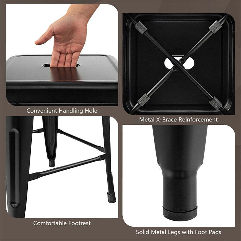 Stackable Backless Metal Bar Stools Set of 4 30” Bar Height Stools with Rubber Footpads & Handling Hole for Kitchen Dining Room