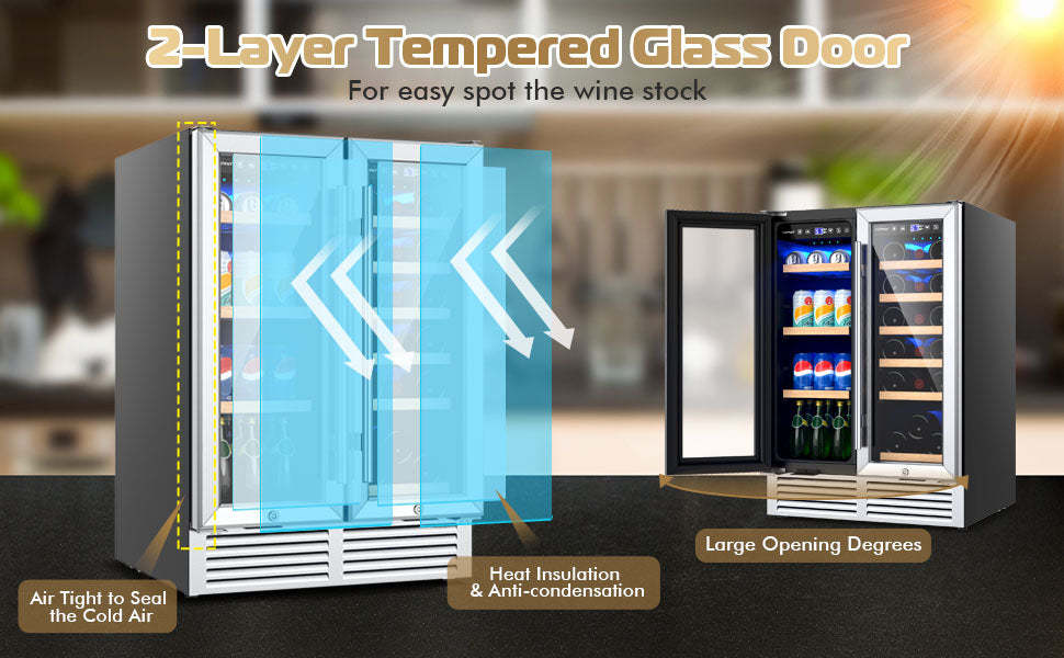 24" Dual Zone Wine Beverage Fridge Cooler with Memory Temperature Control