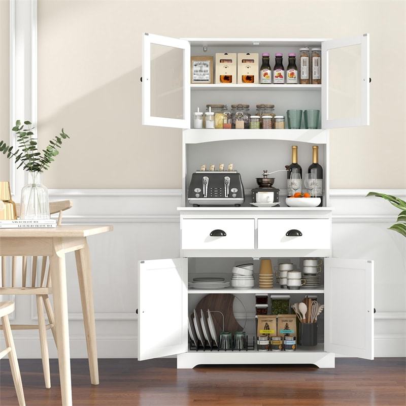 67" Tall Buffet Cabinet with Hutch, Freestanding Pantry Organizer with Drawers & Adjustable Shelves, Wooden Cupboard for Kitchen, Living Room