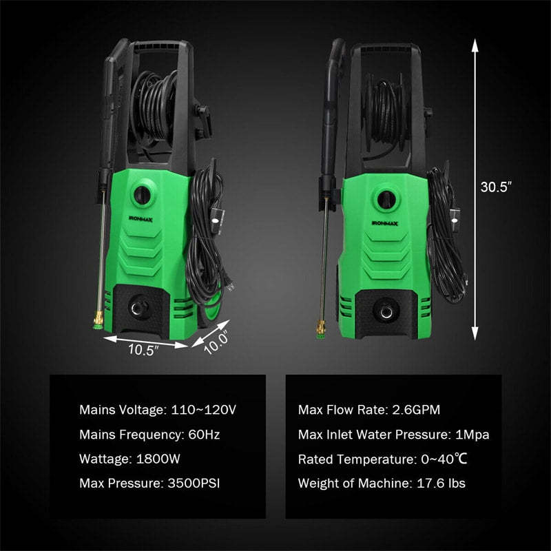 3500PSI Electric Pressure Washer 2.6GPM 1800W Portable High Power Washer Machine with Foam Cannon & 4 Nozzles for Car Fence Patio Garden Cleaning
