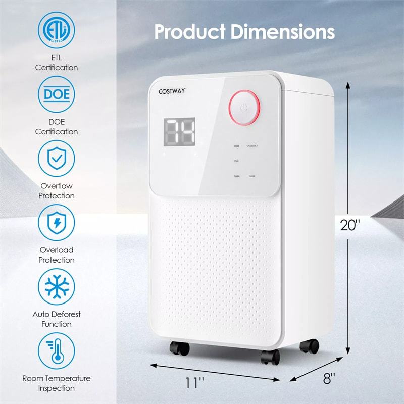 32 Pints Dehumidifier for Home & Basements, 2000 Sq. Ft Portable Dehumidifier with Drain Hose, 3-Color Digital Display, 4 Modes & 24H Timer