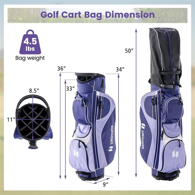 12 Pieces Women’s Complete Golf Club Set Right Hand, Golf Club Package Set with 460CC #1 Driver, Putter, Portable Golf Cart Bag & Rain Hood