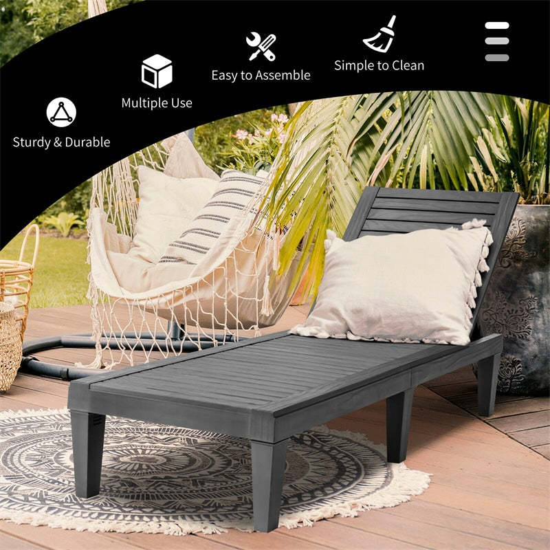 Outdoor Chaise Lounge Chair with 5-Position Adjustable Backrest, 400LBS Capacity All-Weather Reclining Sun Lounger for Poolside, Patio Backyard