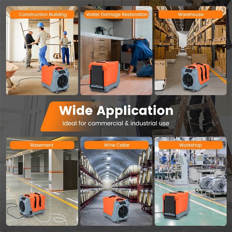 163 PPD Commercial Dehumidifier with Pump & Drain Hose, Crawl Space Dehumidifier Industrial Dehumidifier with Wheels & Collapsible Handle