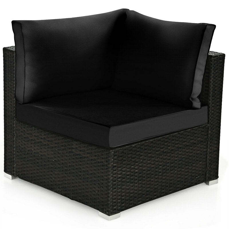 6 Pcs Patio Rattan Furniture Set with Cushioned Sofa and Coffee Table