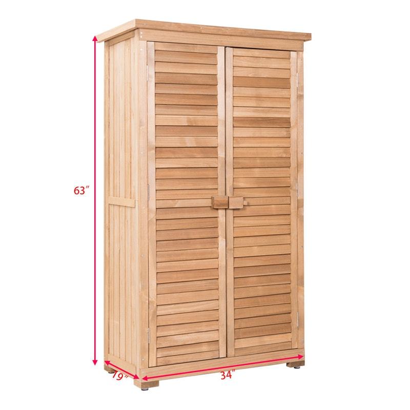 63" Outdoor Wooden Storage Shed, Garden Tool Cabinet with Double Lockable Doors, Latch Detachable Shelves & Pitch Roof for Patio, Lawn, Yard