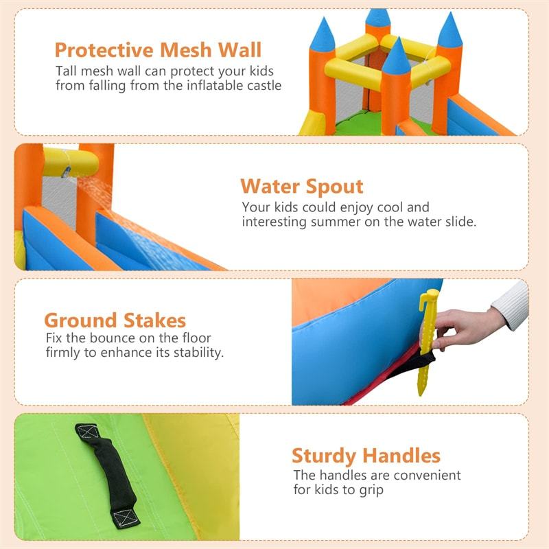 Inflatable Water Slide Mighty Bounce House Splash Pool Giant Bouncy Castle Waterslide Park with Climbing Wall & 480W Blower for Kids Backyard Party