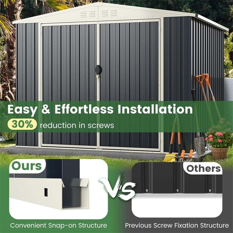 8 x 6.3FT Metal Outdoor Storage Shed Snap-on Structure for Efficient Assembly