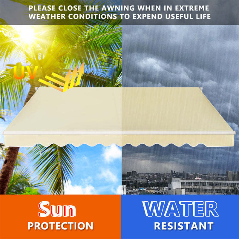 10x8FT Retractable Awning, Aluminum Patio Awning Cover Outdoor Sun Shade with Crank Handle & Weatherproof Polyester for Balcony, Deck, Market, RVs