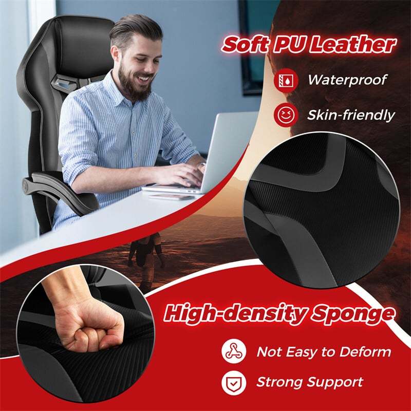 E-Sports Gaming Chair Ergonomic Racing Style Office Computer Chair Height Adjustable Reclining Video Game Chair with Lumbar Support & Footrest