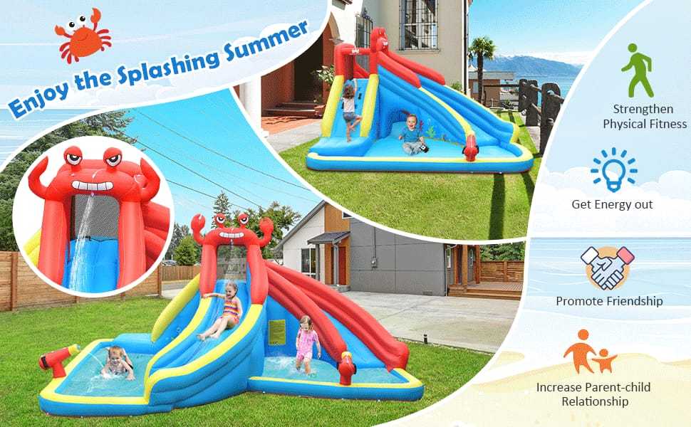 Inflatable Water Slide, Crab Theme Bounce House Water Park with 950W Blower, Splash Pool, Dual Slide for Racing/Hide & Seek Cave, Kids Backyard Party