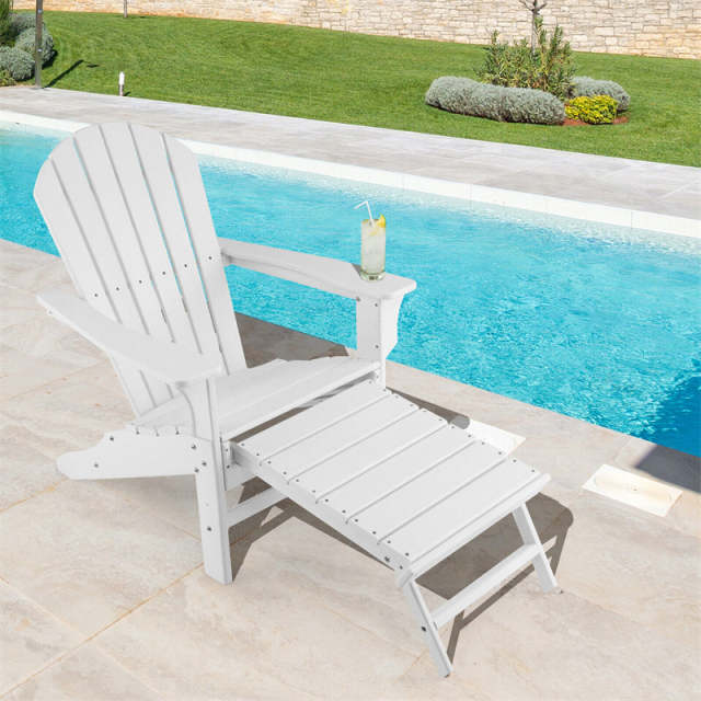 Outdoor HDPE Adirondack Chair, Weather Resistant Fire Pit Chair with Retractable Ottoman & 330 LBS Capacity for Patio, Backyard, Poolside