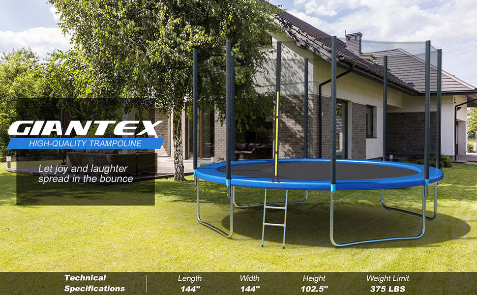 12 ft Combo Bounce Jump Trampoline with Spring Pad Ladder and Safety Enclosure Net
