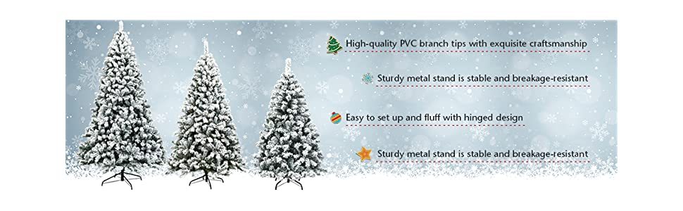 4.5ft Pre-Lit Snowy Artificial Christmas Tree Flocked Xmas Tree with 200 LED Lights & Metal Stand for Holiday Decoration